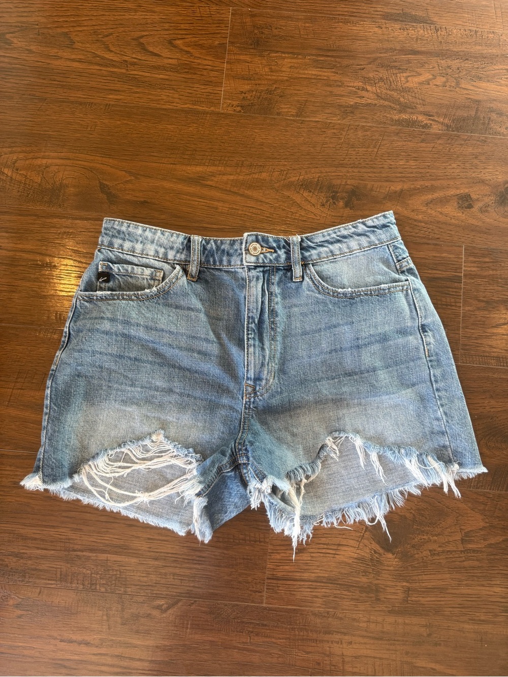 KanCan Faded Light Blue Distressed Denim Shorts